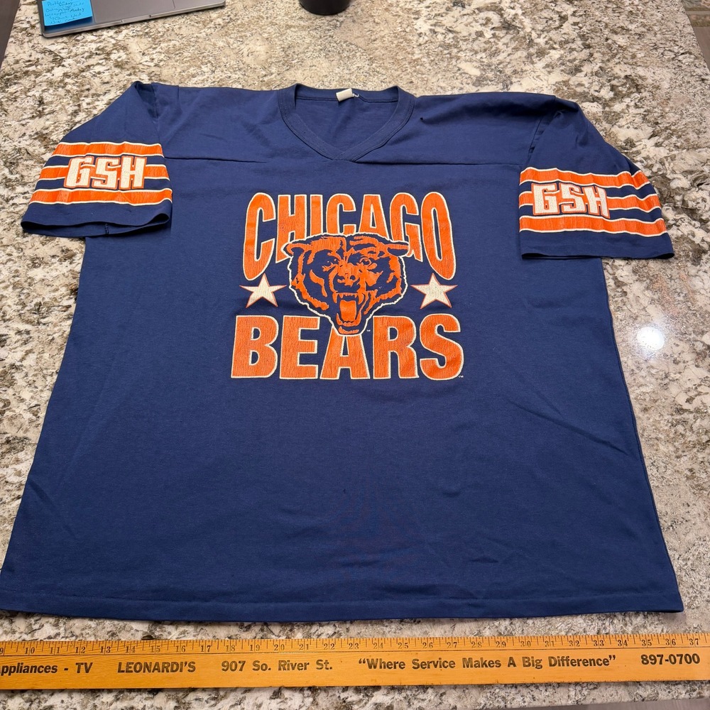 Vintage 1990s Chicago Bears NFL Football Jersey T-Shirt Navy Blue GSH Large